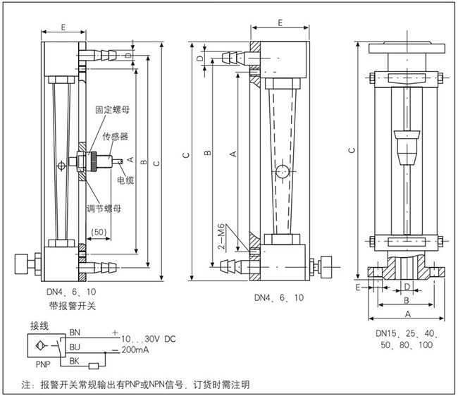 面板式轉子流量計外形圖